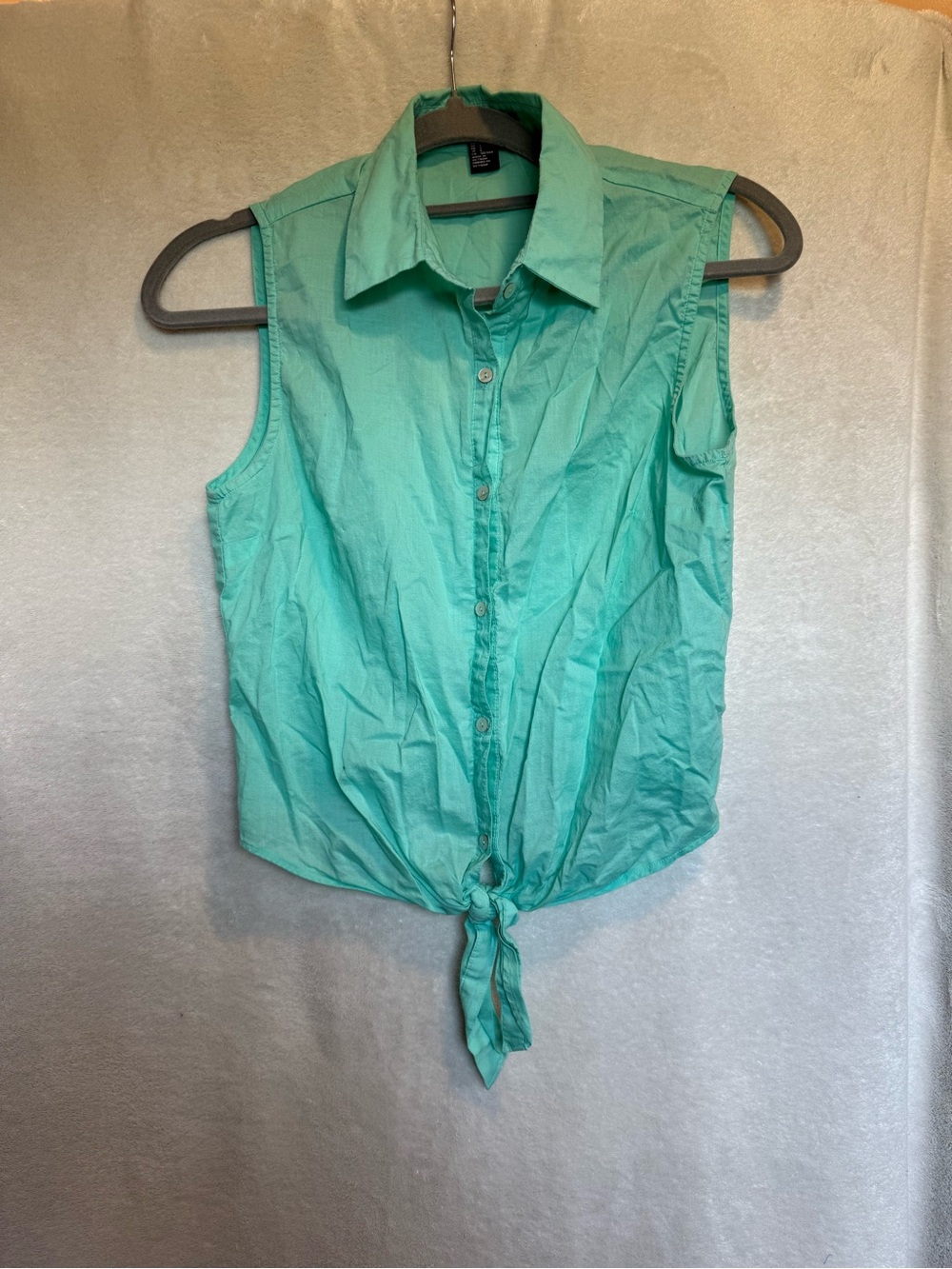 Forever 21 Sleeveless Tie-Front Shirt - Aqua Green - Picture 1 of 4